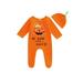 Peyakidsaa Infant s Halloween Pumpkin Letter Long Sleeve Footed Jumpsuit with Hat