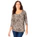 Plus Size Women's Stretch Cotton Scoop Neck Tee by Jessica London in New Khaki Tribal Animal (Size 38/40) 3/4 Sleeve Shirt