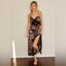 Free People Dresses | Free People Intimately Right Now Silky Lace Floral Leopard Print Midi Slip Dress | Color: Black/Tan | Size: L