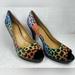 Nine West Shoes | Nine West, Peep Toe, Multi Colored, Animal Print 4 Inch Heels | Color: Red | Size: 9