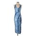 Shein Casual Dress - Midi Plunge Sleeveless: Blue Print Dresses - Women's Size Small