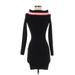 Charlotte Russe Casual Dress - Bodycon High Neck Long sleeves: Black Print Dresses - Women's Size Small