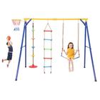 Maxmass 4-in-1 Kids Swing Set, Metal Frame Swing Playset with Basketball Hoop, Disc Rope Swing, Climbing Ladder, Belt Swing, Children Swing Playground for Indoors Outdoors (Weight Capacity: 300 kg)