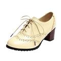 Lace-up stable women's shoes casual shoes for women round coloured heels women's shoes black elegant pumps, beige, 9 UK