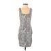 Express Cocktail Dress - Bodycon Scoop Neck Sleeveless: Silver Snake Print Dresses - Women's Size 2X-Small