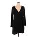 Socialite Casual Dress - Wrap V Neck Long sleeves: Black Solid Dresses - New - Women's Size 1X