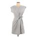 Nine West Casual Dress - Wrap Crew Neck Short sleeves: Gray Print Dresses - Women's Size Large