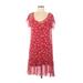 Ella Moss Casual Dress - DropWaist Scoop Neck Short sleeves: Red Floral Dresses - Women's Size Medium