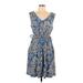 Cynthia Rowley TJX Casual Dress - A-Line V Neck Sleeveless: Blue Dresses - Women's Size 10