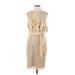 Badgley Mischka Cocktail Dress - Sheath Scoop Neck Sleeveless: Tan Print Dresses - New - Women's Size 12