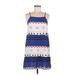 I. Madeline Casual Dress - Shift Square Sleeveless: Blue Print Dresses - New - Women's Size Medium