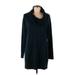 Casual Dress - Sweater Dress Cowl Neck Long sleeves: Teal Color Block Dresses - Women's Size X-Large