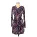 Daisy Fuentes Casual Dress - Wrap: Purple Floral Motif Dresses - New - Women's Size Medium