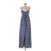 Saint Grace Casual Dress - A-Line Plunge Sleeveless: Blue Print Dresses - Women's Size Small
