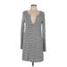 American Eagle Outfitters Casual Dress - Shift V Neck Long sleeves: Gray Color Block Dresses - Women's Size Medium