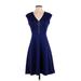 DKNY Cocktail Dress - A-Line V Neck Sleeveless: Blue Print Dresses - Women's Size 2
