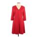 Anne Klein Casual Dress - A-Line V Neck 3/4 sleeves: Red Print Dresses - Women's Size 12