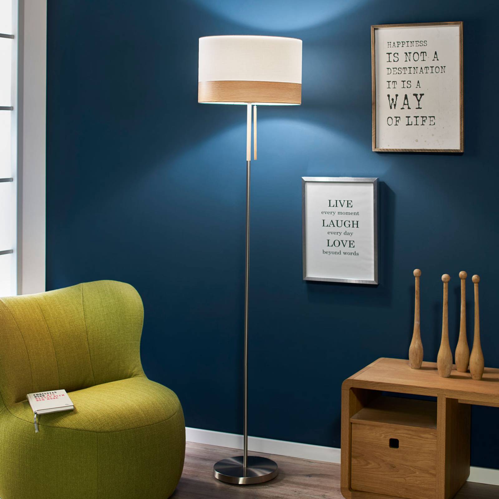 Globo Stehlampe Libba, creme / amber, für Wohn- / Esszimmer, Textil / Stoff / Seide, Modern, Stehlampe