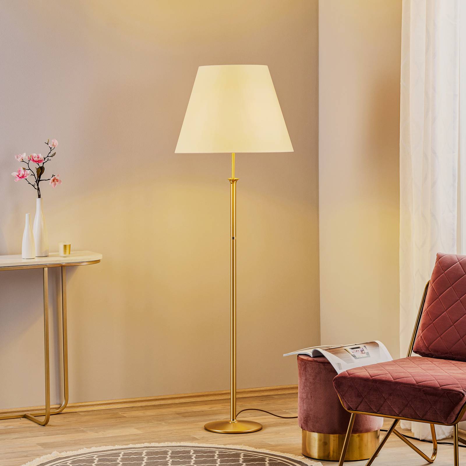 Hufnagel Stehlampe Royce, messing / gold, für Wohn- / Esszimmer, Messing, Modern, Stehlampe