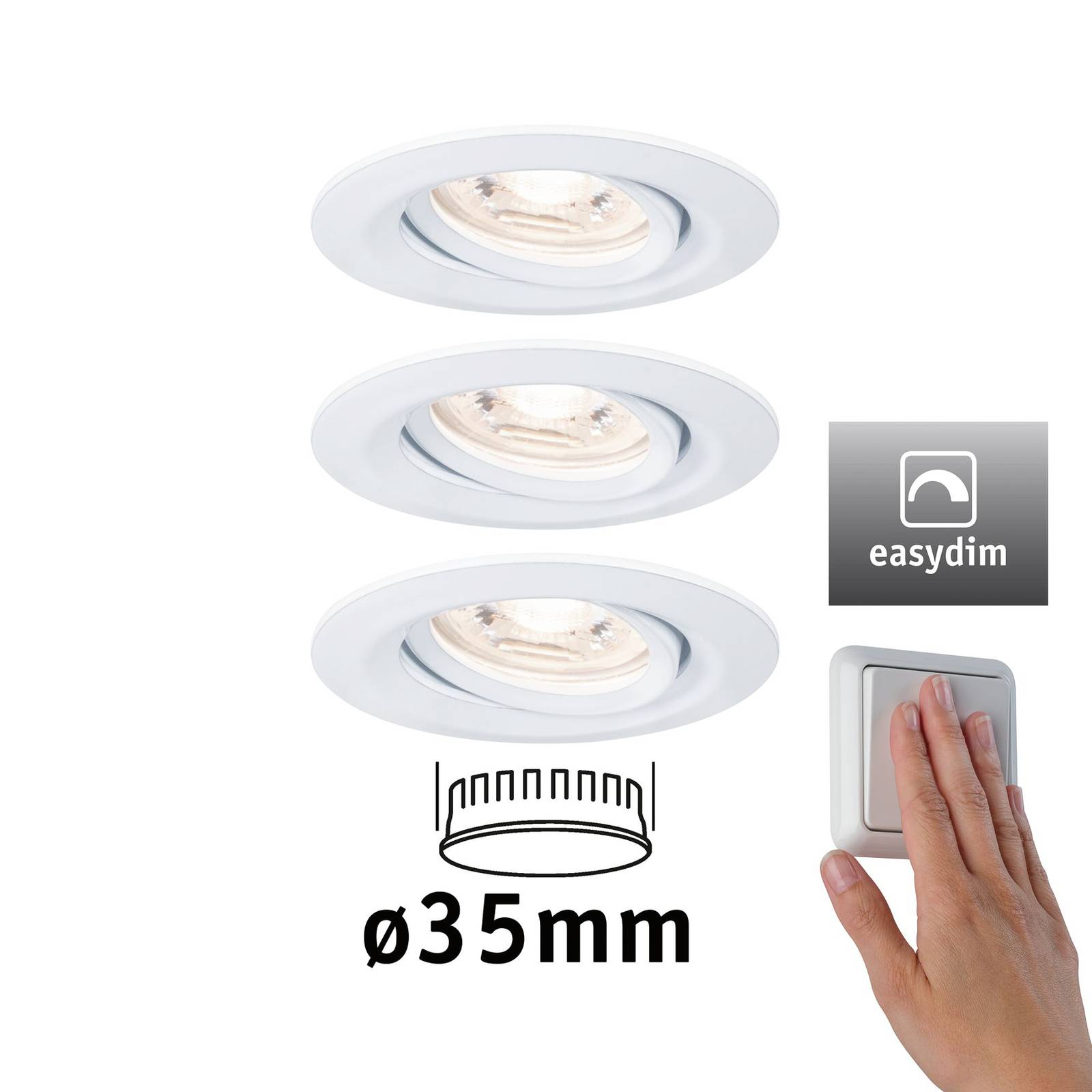 Paulmann Nova mini Plus LED easydim 3er weiß Mini Plus, dimmbar, weiß / opal, für Wohn- / Esszimmer, Aluminium, Modern