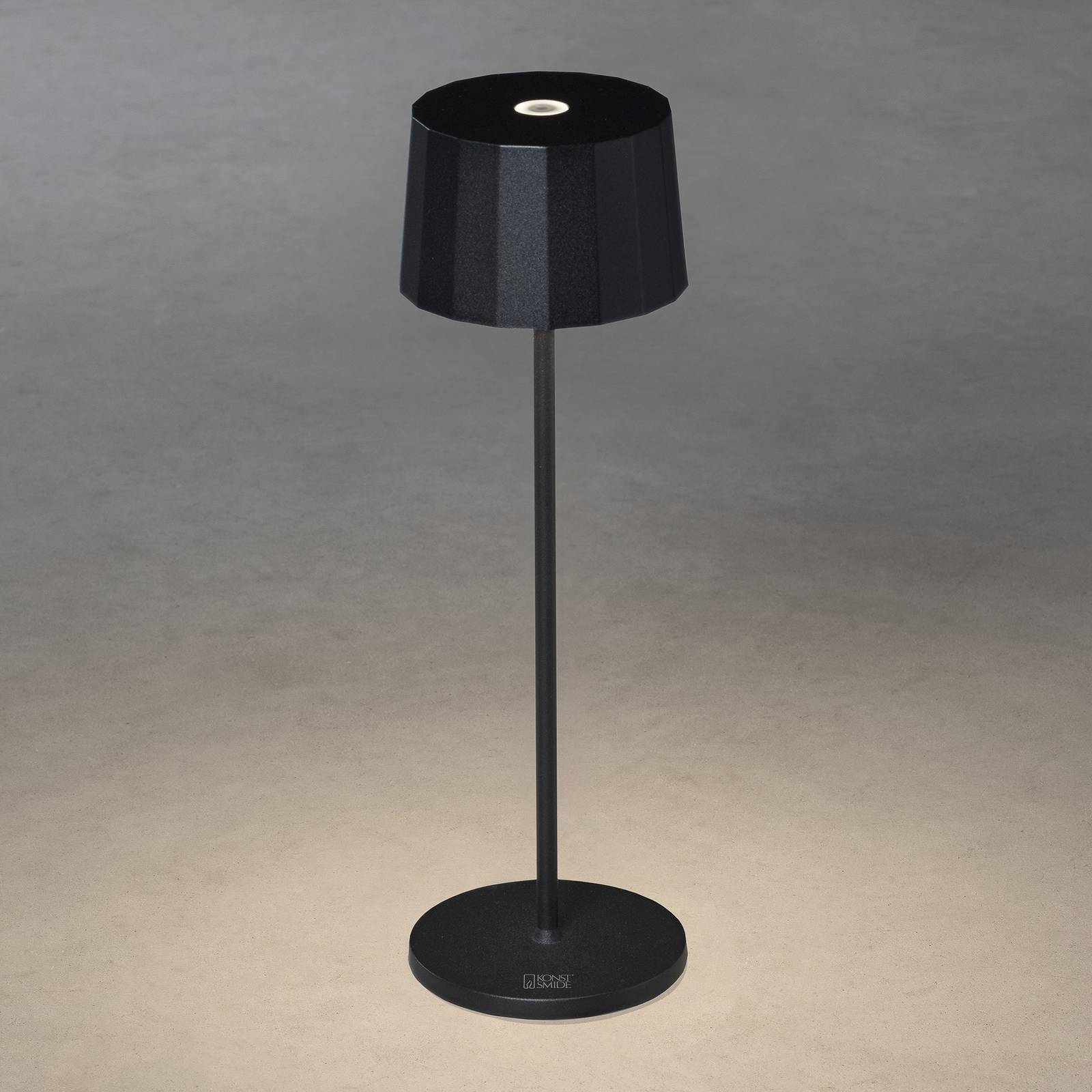 Konstsmide LED-Tischleuchte Positano für außen, schwarz Positano, dimmbar, schwarz, Aluminium, Modern