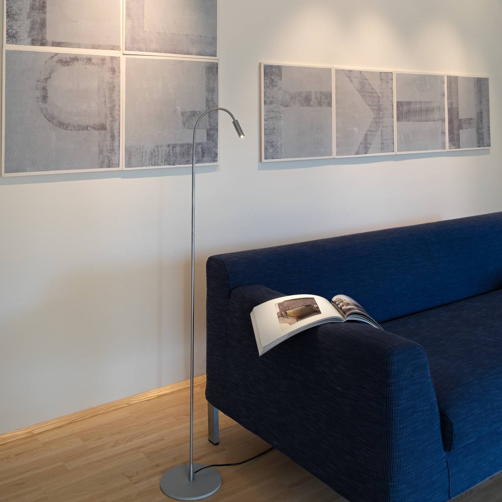 Egger Licht LED Stehlampe Zooom, alu / grau / zink, für Wohn- / Esszimmer, Aluminium, Modern, LED Stehlampe