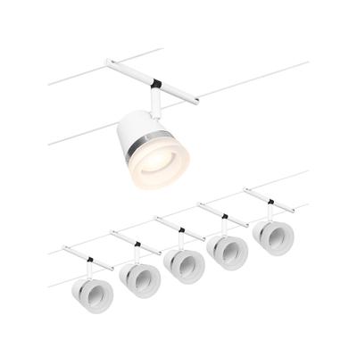 Paulmann Cone Seilsystem Basisset 5fl. weiß matt, weiß / opal, für Flurbereich, Metall, Modern, Seilsystem Leuchte Image