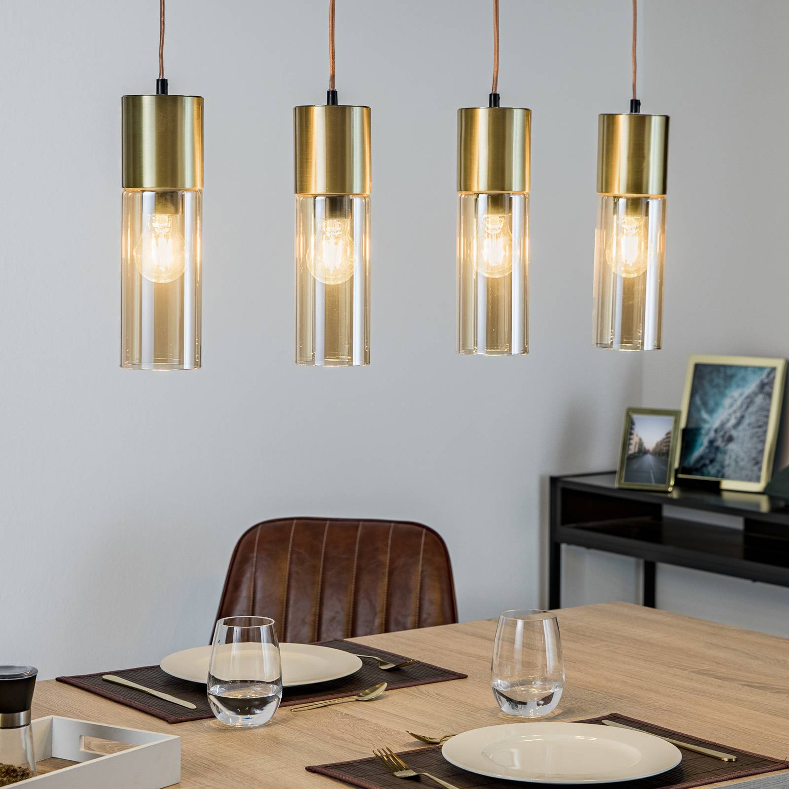 Globo Hängelampe Annika, dimmbar, messing / gold, für Wohn- / Esszimmer, Glas, Modern, Pendelleuchte