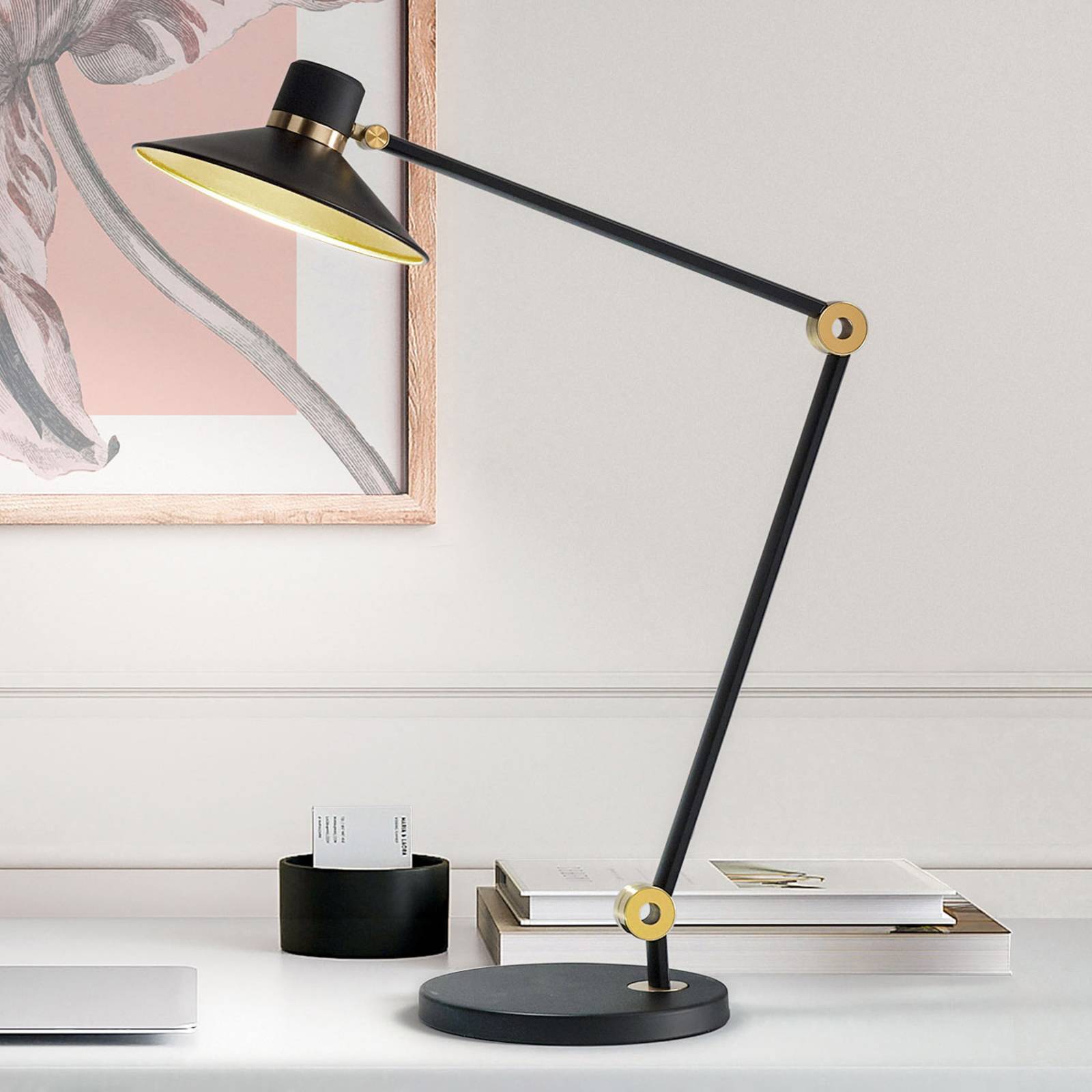 Fabas Luce LED Schreibtischlampe Panarea, dimmbar, schwarz, für Arbeitszimmer / Büro, Metall, Modern, LED Tischlampe