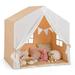 Costway Kid s Play Tent Toddler Playhouse Castle Solid Wood Frame with Washable Mat Orange