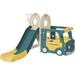 4-in-1 Children Slide Set with Bus Play Structure Freestanding Bus Baby Slide Playset with Basketball Hoop for Indoor Outdoor Backyard Playground Yellow