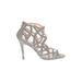 Nina Heels: Gladiator Stilleto Cocktail Party Silver Print Shoes - Women's Size 8 1/2 - Open Toe