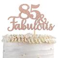 1 PCS 85 & Fabulous Cake Topper Glitter Eighty Five and Fabulous Cake Toppers Happy 85th Birthday Cake Pick for 85th Wedding Anniversary Birthday Party Cake Decorations Supplies Rose Gold