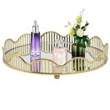 ZhdnBhnos Gold Mirror Tray Curve-Shaped Serving Tray Round Perfume Organizer Decorative Vanity Makeup Storage Holder Dresser Tray