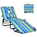 MYXIO Tanning Chair 350lbs Beach Lounge Chair with Face Hole Detachable Washable Pillow & Carry Strap Adjustable Folding Chaise Lounge Layout Chair for Outside Patio Poolside Lawn (1 Stripe)