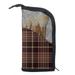 OWNTA Dark Brown Coffee Color Plaid Pattern Travel Organizer: Makeup Brush Storage Bag with 12 Brushes - Travel Bag Zipper Pouch Makeup Bag