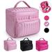 Travel Makeup Organizer Foldable Stripe Rhombic Makeup Bag Storage Bag Large Capacity Waterproof Travel Cosmetic Case Box Portable Train Cases for Cosmetics Brushes Toiletries Gift for Women