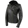 Xelement XS2516 Ladies â€˜Madameâ€™ Black Hooded Vented MC Leather Jacket X-Small