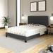 Ravenna Upholstered Platform Bed Frame Mattress Foundation With Tri-Panel Headboard And Strong Wood Slat Supports: Linen Black Full