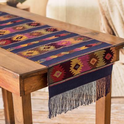 Nocturnal Banquet,'Handloomed Navy Blue Cotton Table Runner with Fringes'