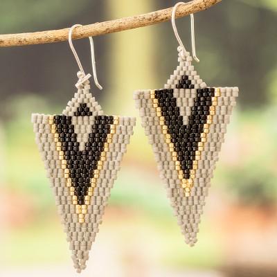 Black & Grey Directions,'Handcrafted Triangular Black and Grey Dangle Earrings'