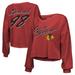 Women's Majestic Threads Connor Bedard Red Chicago Blackhawks Off-Shoulder Name & Number Long Sleeve Cropped V-Neck T-Shirt