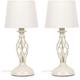 Pair of Traditional Table Lamps Fabric Tapered Lampshades Lights - Cream + LED Bulbs