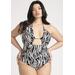 Plus Size Women's Halter Neck Ruched One Piece by ELOQUII in Zebra (Size 24)