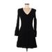 Frank And Oak Casual Dress - A-Line V Neck Long sleeves: Black Solid Dresses - Women's Size Medium