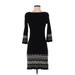 Nine West Casual Dress - Sheath Crew Neck 3/4 sleeves: Black Chevron/Herringbone Dresses - Women's Size X-Small