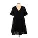 Fancyinn Casual Dress - A-Line V Neck Short sleeves: Black Print Dresses - Women's Size Medium