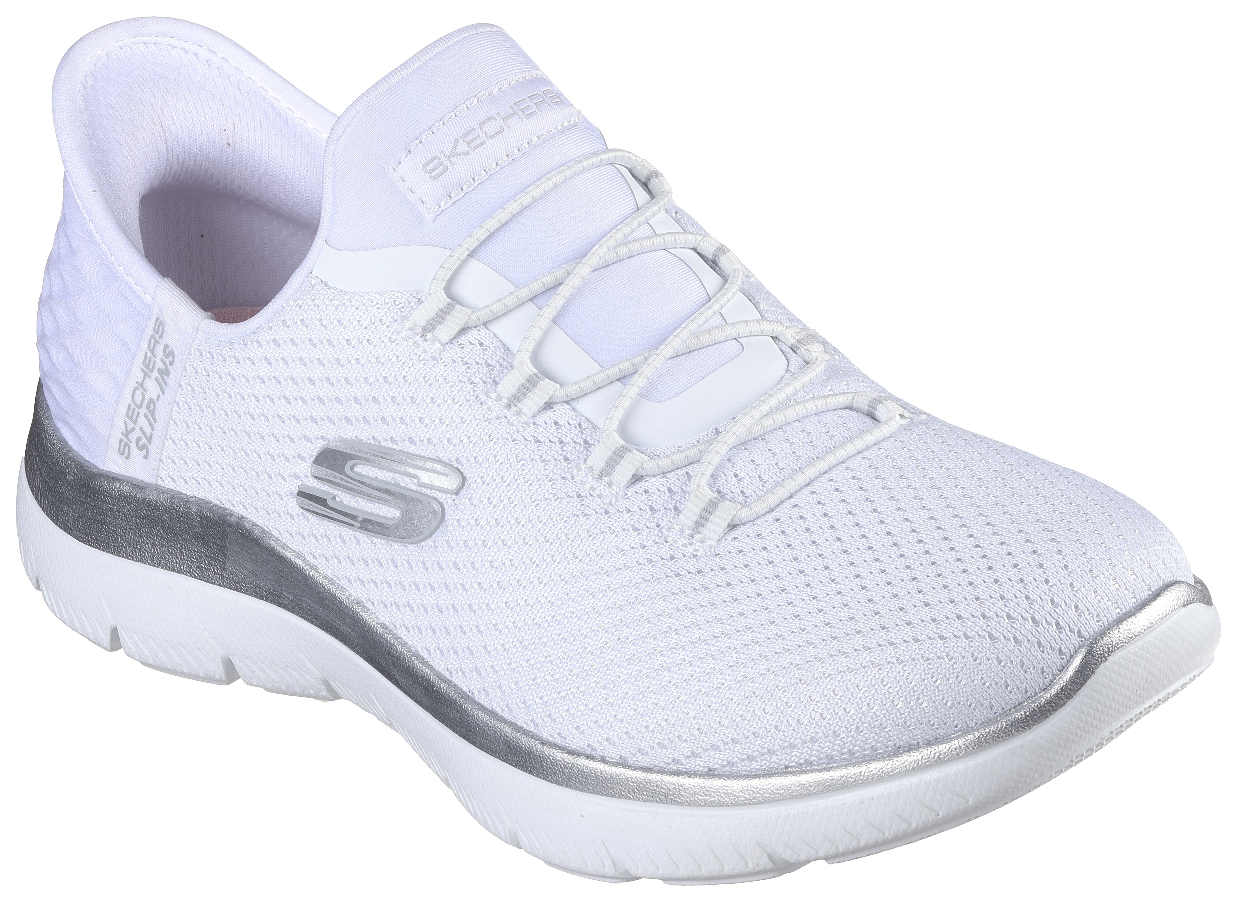 Slip-On Sneaker SKECHERS "SUMMITS-DIAMOND DREAM", Damen, Gr. 37, weiß, Textil, Schuhe, Schlupfschuh, Freizeitschuh mit praktischer Slip-Ins Funktion, Topseller