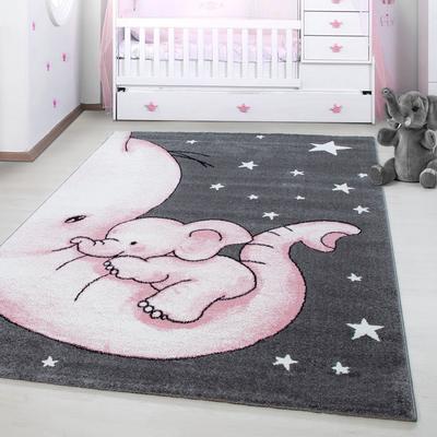 Kinderteppich AYYILDIZ TEPPICHE "Kids 560", pink, B:200cm H:12mm L:290cm, Kunstfaser, Teppiche, auch in rund, Elefanten Baby Sterne, Kurzflor Image