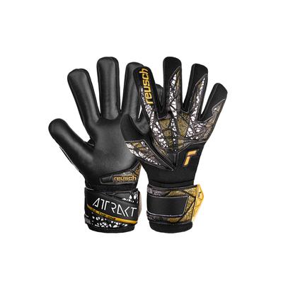 Torwarthandschuhe REUSCH "Attrakt Silver NC Junior", Kinder, Gr. 4, gold (schwarz, goldfarben), 30% Polyester, 30% Elastodien, 10% Polypropylen, mehrfarbig, sportlich, Handschuhe, mit Negative Cut